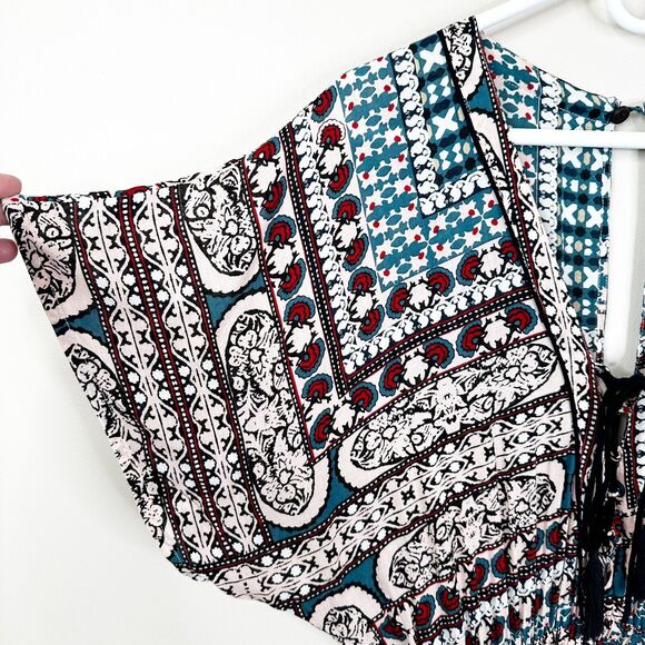 Cleobella Wesley Bohemian Tassel Smocked Waist Romper Shorts W/ Pockets Size S - Picture 7 of 9